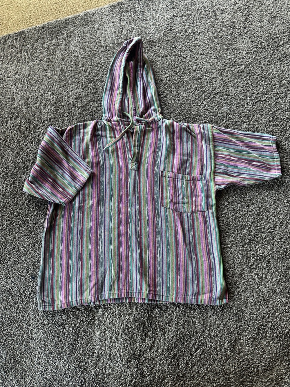 Authentic Guatemalan Patojitos Striped Unisex Hooded Baja Pullover Multicolor